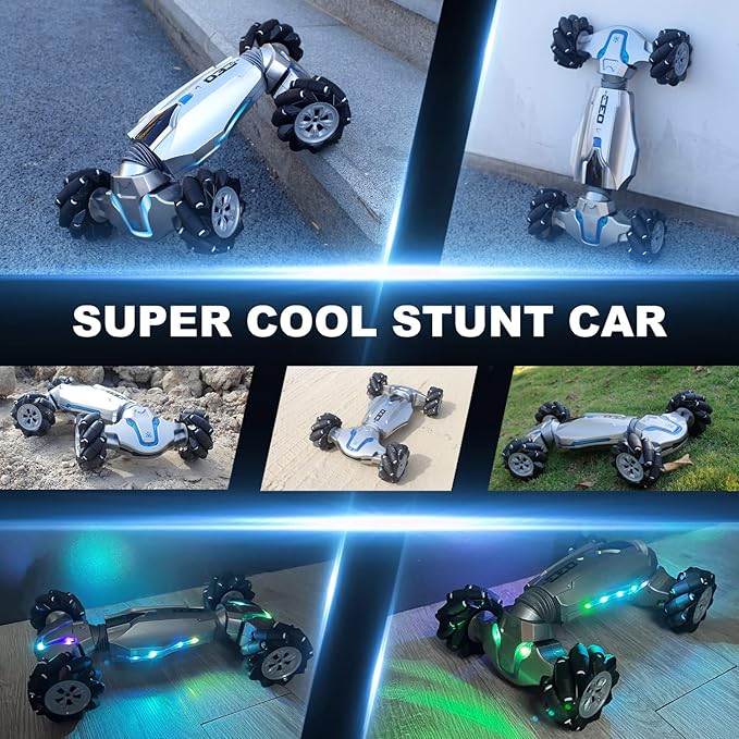 1:10 Scale Gesture Sensing Rc Stunt Car, 4WD Remote Control Hand Controlled Transform , Double Sided Vehicle 360° Spins with Lights Music, All Terrains Monster Truck for Boys Kids