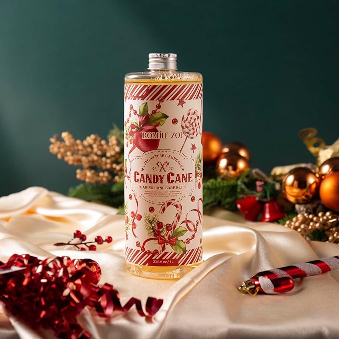 ROMIIE ZOI Christmas Foaming Hand Soap Refill- Candy Cane - Infused with Peppermint Candy Cane Aroma, Gentle & Moisturizing Formula for Home & Kitchen, 1 L/ 33.8 FL OZ