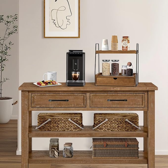 2-Tier Bathroom Organizer Countertop with Drawer, Wood Counter Organizer for Bathroom Decor, Sink Shelf for Vanity Storage, Makeup Tray for Perfume Skincare Bedroom Kitchen Corner