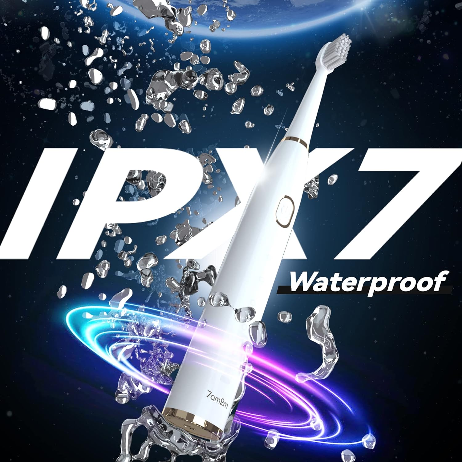 7AM2M Sonic Electric Toothbrush for Adults and Kids- High Power Rechargeable Toothbrushes with 8 Brush Heads,5 Adjustable Modes, Built-in 2-Minute Smart Timer,4 Hours Fast Charge for 30 Days(White)