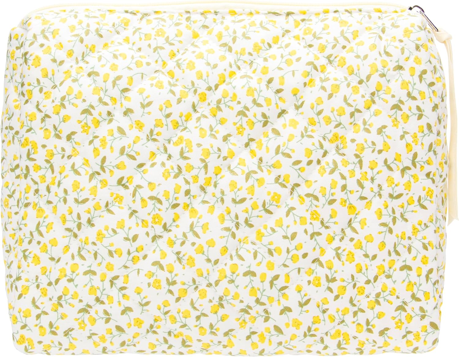 PAZIMIIK Quilted Makeup Bag Large Travel Zipper Soft Cosmetic Pouch for Women Girls Make Up,Floral Yellow