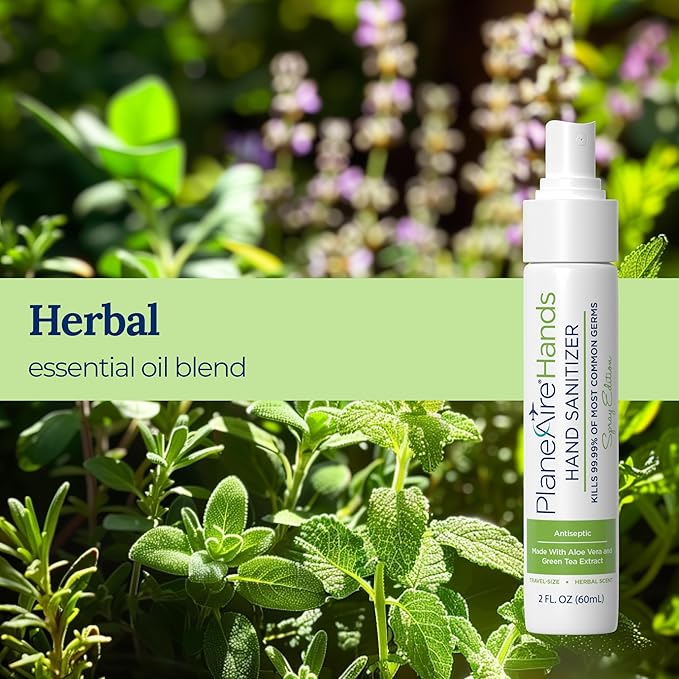 Signature Herbal Spray Hand Sanitizer | Travel Size | Hydrate & Cleanse | Made with Aloe Vera & Green Tea Extract | Blend of Essential Oils Including Peppermint & Lavender | Travel Essential | 3-Pack