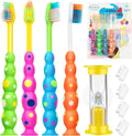 Kids Toothbrush, Toddler Toothbrush Age 2-4 and Older, with Suction Timer, Children Sized Brush Heads (3-10 Year Old), Flossing Bristles, Pack of 4