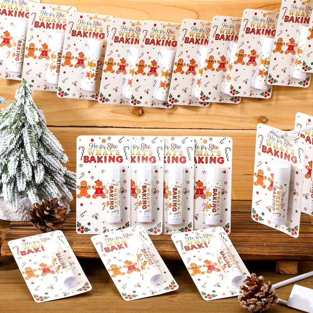 30 Pack Christmas Gingerbread Baking Baby Shower Games Prizes Gifts Bulk Lip Balms Favors for Winners Adults Guests Gender Reveal Favors Decorations Baby Shower Souvenirs Gift Bags Stuffers