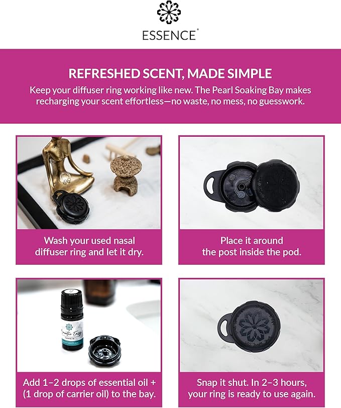 Essence Pearl Travel Case - Wearable Aromatherapy Kit with Nasal Diffuser Rings, Soaking Bay, and 5mL Essential Oil – Portable Wellness Gift Set for On-The-Go Self Care