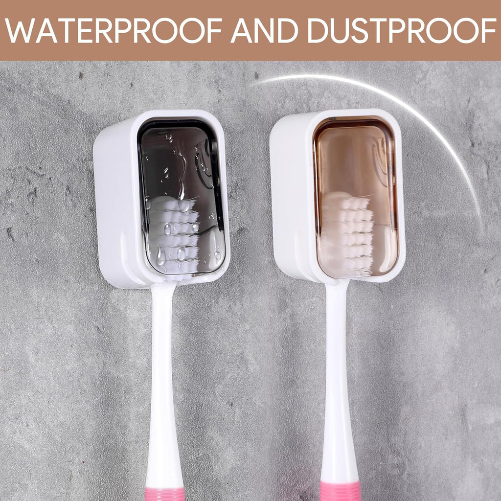 4 PCS Toothbrush Holder Wall Mounted with Cover, Electric Toothbrush Holders for Bathroom (Single-Slot Design), Moisture-Proof and Dust-Proof Organizer for Home and Travel Use(Gray,Brown)
