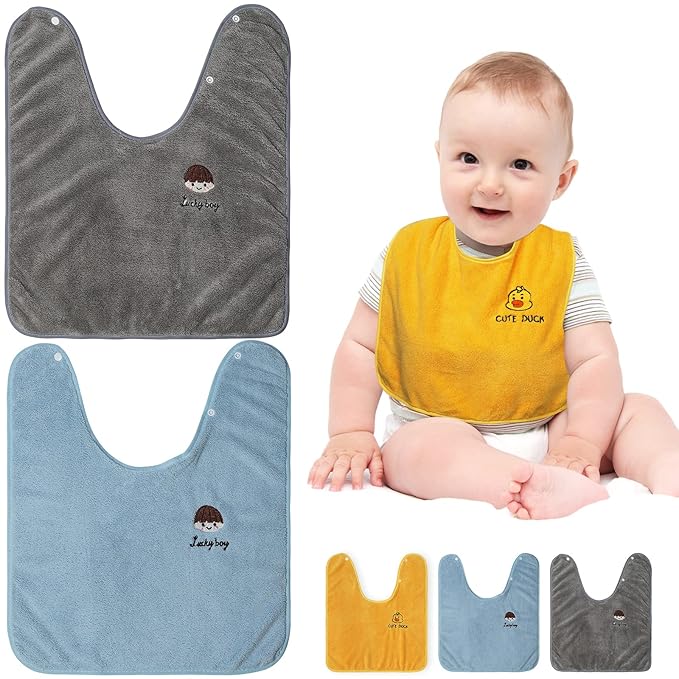 3 Pack Baby Bibs for Girls or Boys, Waterproof, Towel Toddler Bibs for 1-3 Years