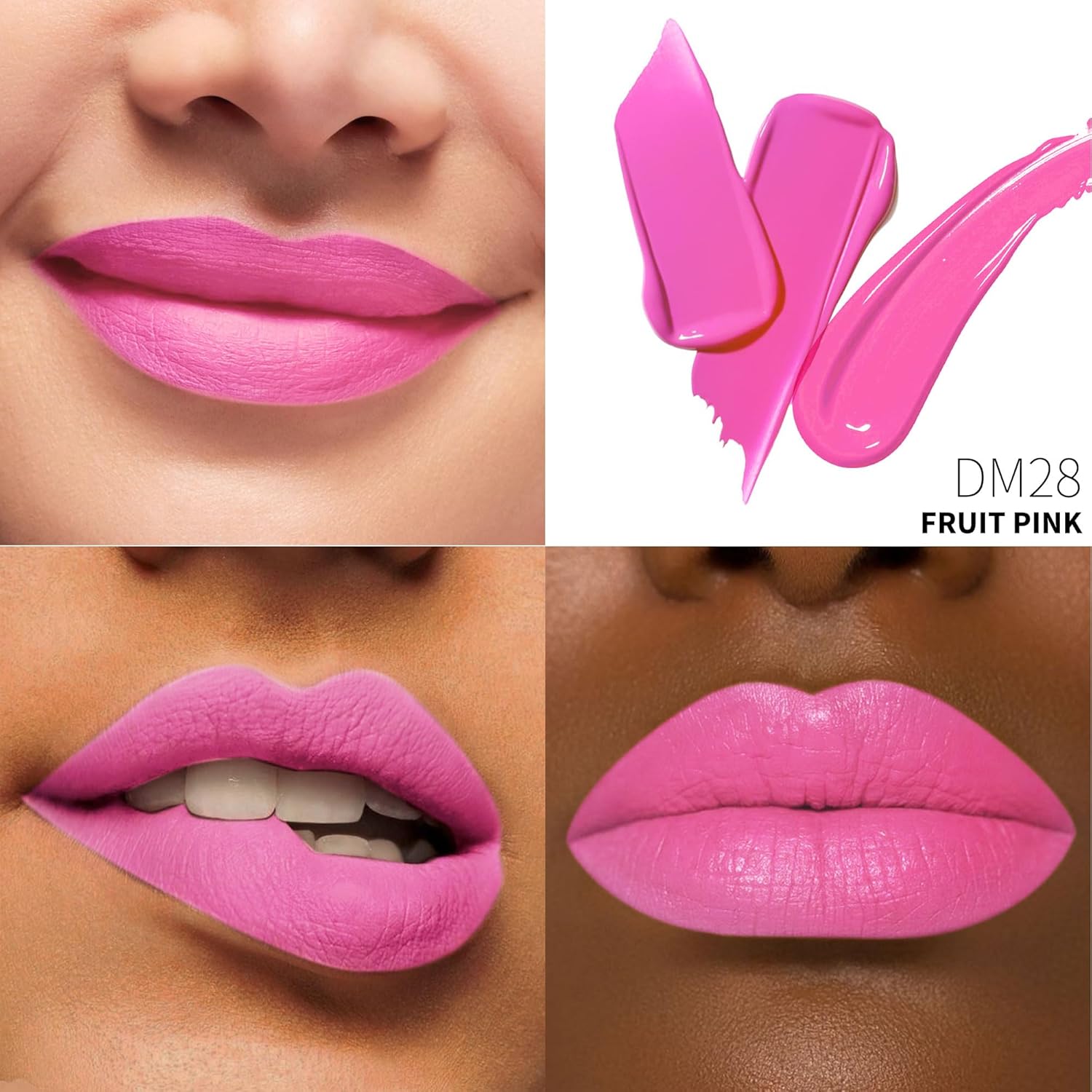 Pink Lipstick Matte for Women Superstay Hot Pink Long Lasting Lipstick Smudgeproof Liquid Lipsticks Cruelty Free Lip Makeup (DM28 Fruit Pink)