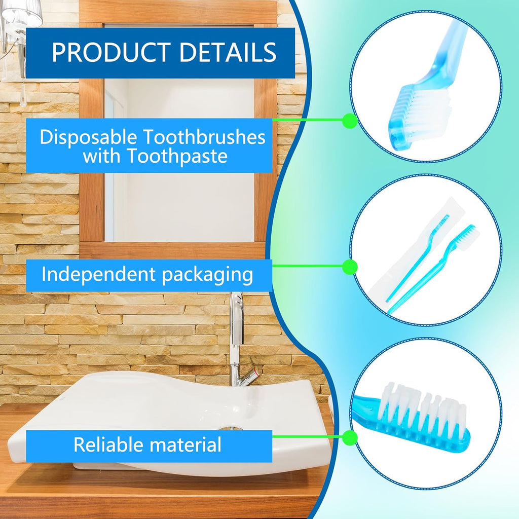 150 Pcs Prepasted Disposable Toothbrushes Aqua Blue Individually Wrapped Soft Bristle Plastic Waterless Toothbrushes Bulk for Adults Women Men Hotel Travel Homeless