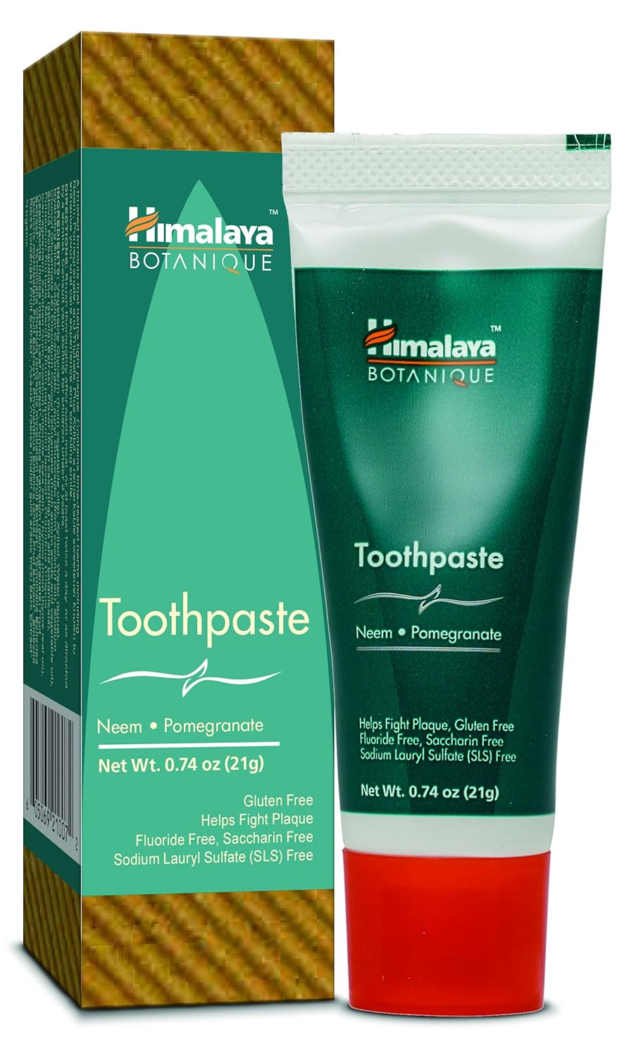 Himalaya Botanique Neem & Pomegranate Travel Toothpaste, Mint Flavor - Travel Size Fluoride Free Toothpaste Fights Plaque & for Fresh Breath - Vegan, Gluten Free, No SLS, 0.74 oz (Pack of 20)