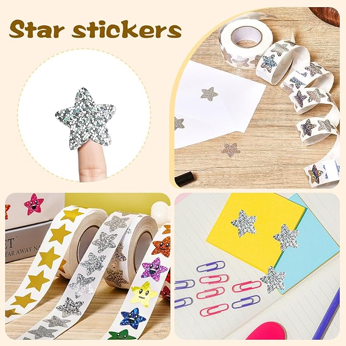 1000Pcs Star Stickers for Kids,1 inch Holographic Star Stickers for DIY, Crafts, Behavior Chart, Student Planner, School and Classroom Teacher Supplies (Silver)