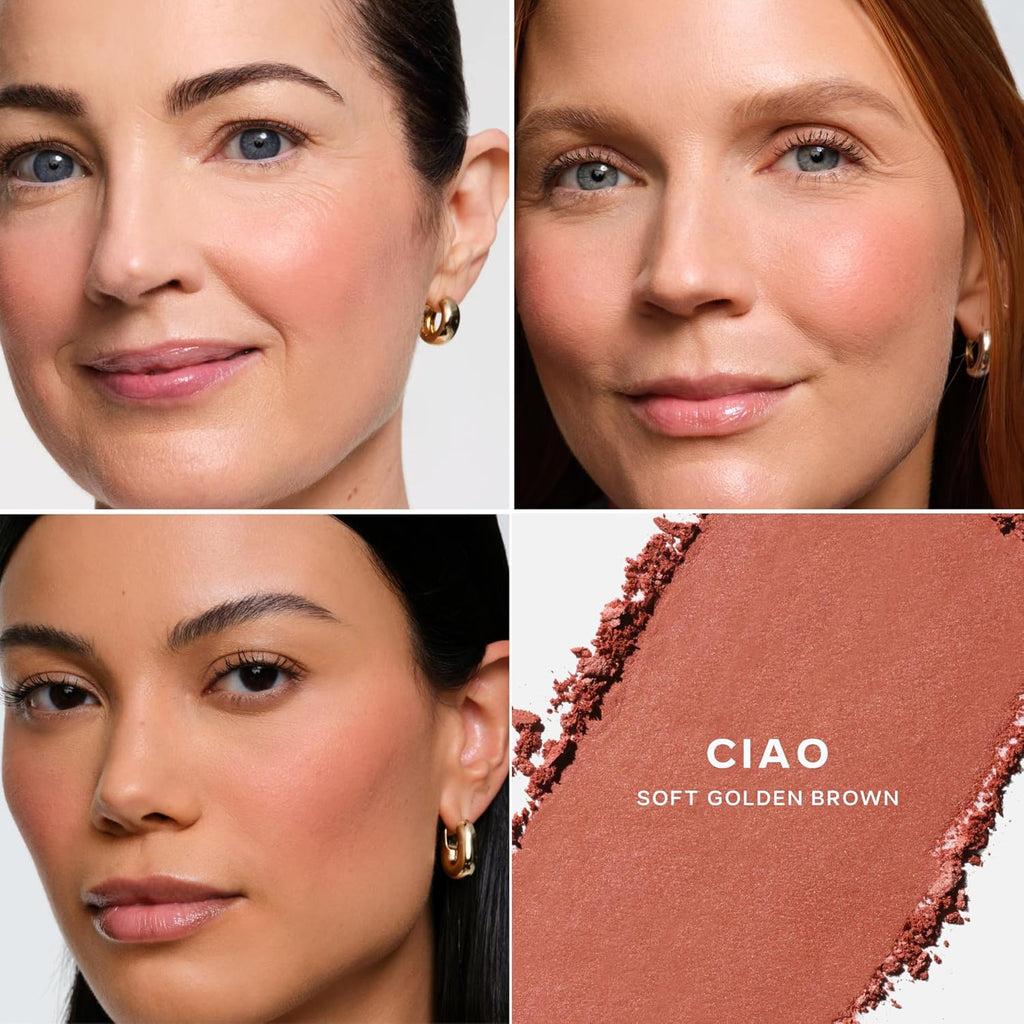 Saie SuperSuede Baked Blush - Talc-Free Powder Blush for Cheeks Infused with Hyaluronic Acid, Glycerin + Squalane - Hydrating Face Makeup for a Natural, Diffused Flush of Color - Ciao (0.1 Ounce)