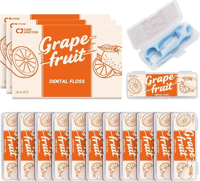 Travel Floss Picks, Grapefruit Flavor, Dental Floss for Adults, 120 Count (3 Boxes of 4 Travel Packs)