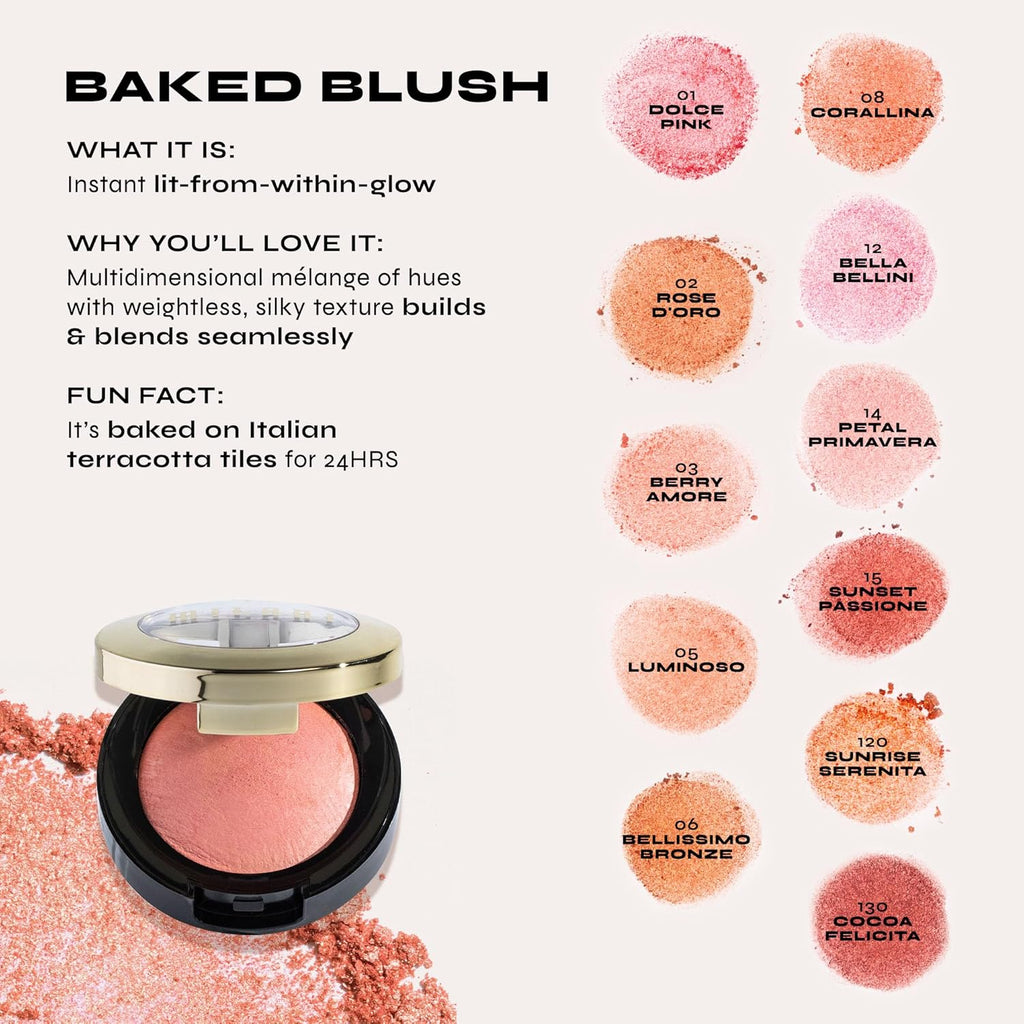 Milani Baked Blush, Powder Blush for Cheeks, Cruelty Free Makeup - Shape, Contour & Highlight Face for a Shimmery or Matte Finish -Rose D'oro