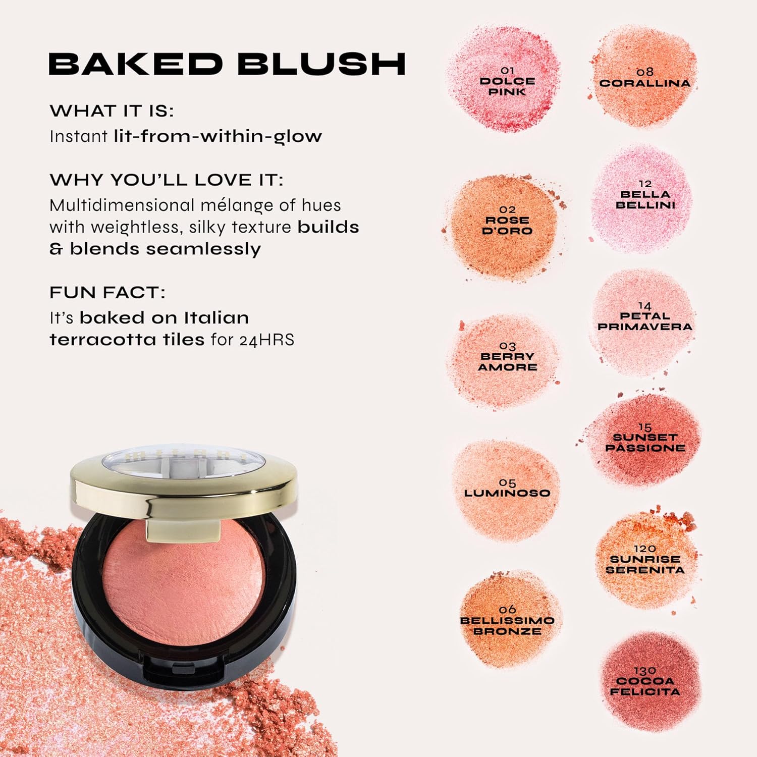Milani Rose Blush, Powder Blush for Cheeks, Cruelty Free Makeup - Shape, Contour & Highlight Face for a Natural Matte Finish -Romantic Rose