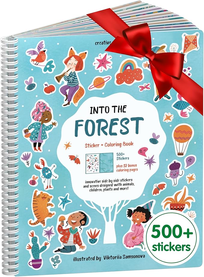 Whimsical Sticker Book Activity for Kids, Into The Forest by Cupkin, Toddler Airplane Travel Essentials, 500+ Stickers for Kids 12 Scenes + Coloring Book Pages, Crafts Ages 2-8