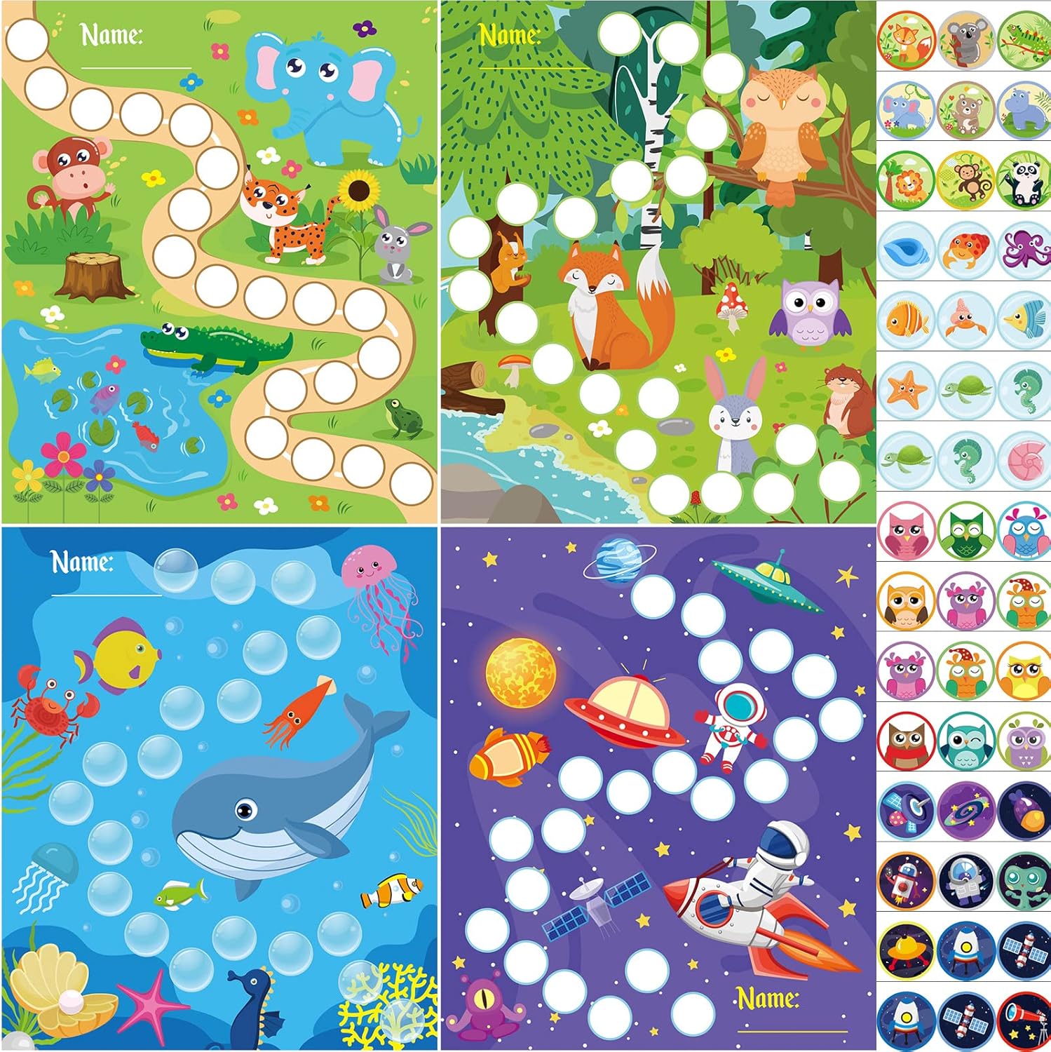 100 Pieces Sticker Charts for Kids Incentives Reward Chart for Kids Behavior in 4 Designs with 2160 Mini Animal Stickers Dry Erase Chore Chart for Classroom Teaching or Home Using