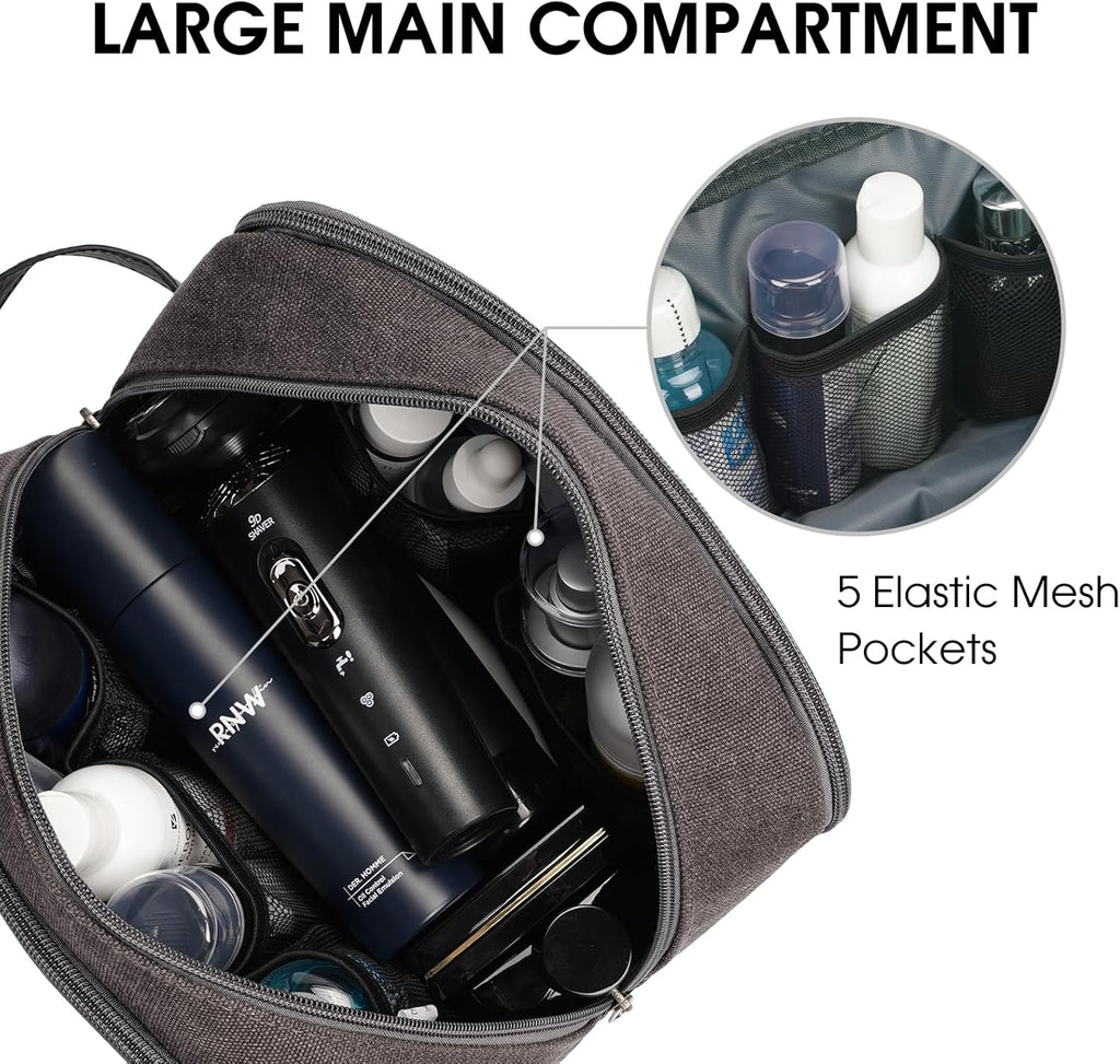 WANDF Travel Toiletry Bag for Men Large Toiletries Shaving Bag Water Resistant Hanging Dopp Kit Travel Accessories Bag for Women Men (Dark Grey)