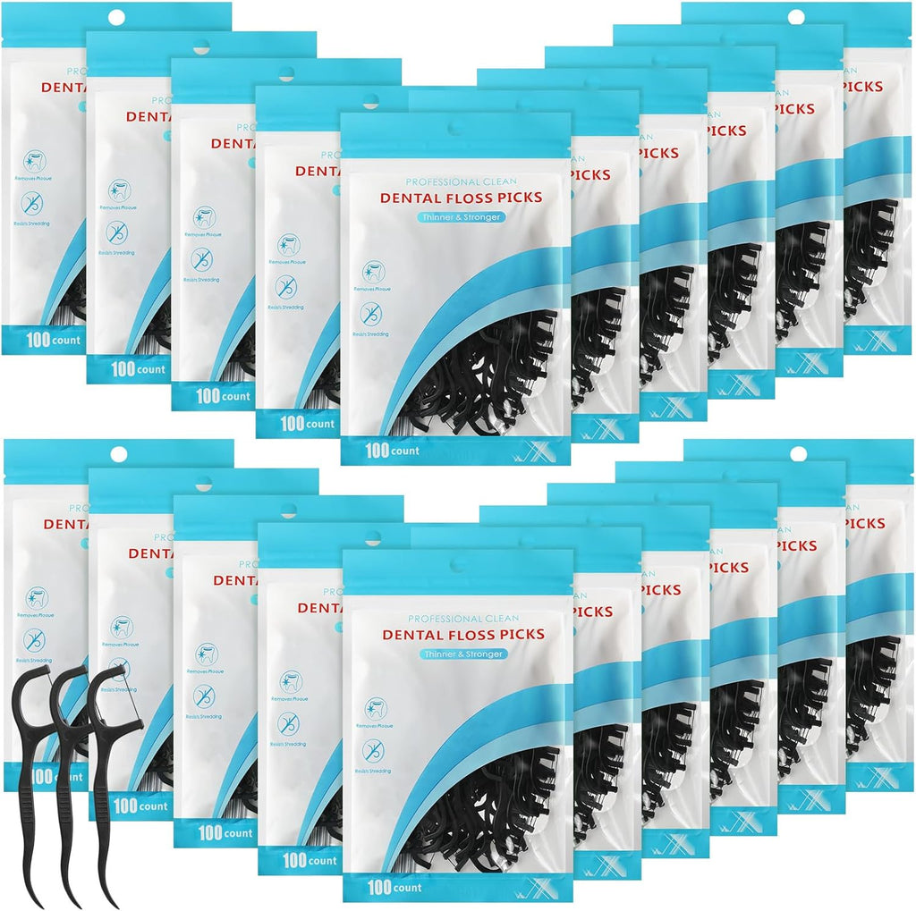 Maxcheck 2000 Count Floss Picks Bulk Natural Dental Floss Picks Toothpicks Sticks High Pull Tooth Flosser Sustainable for Teeth(Black)