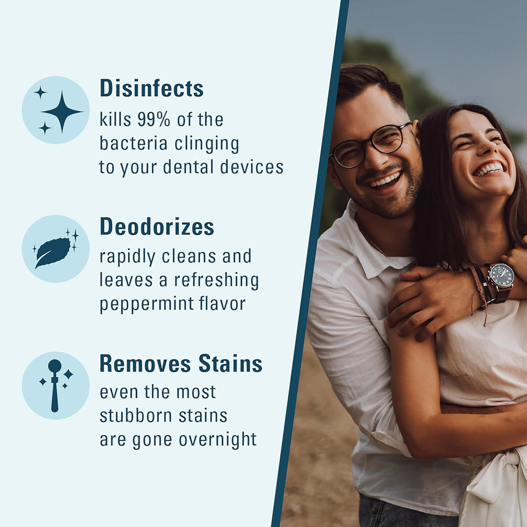 Retainer Cleaner and Soak Container, No-Mess Cleaning Tablets with Universal Denture Bath Case and Strainer, Multipurpose, for Mouth Guard Stains, Odor, and Plaque (92 Tablets + 1 Bath) by M3 Naturals