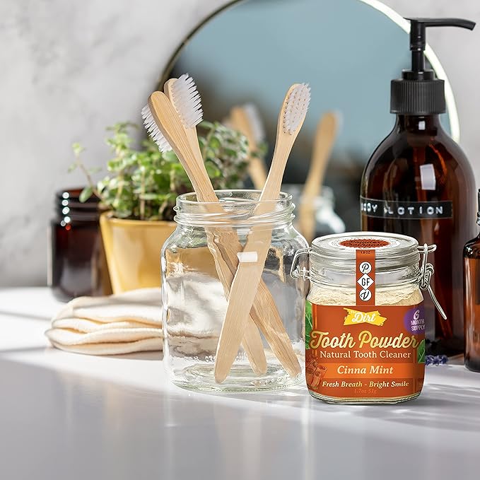 The Dirt - Remineralizing Tooth Powder, Natural Fluoride-Free Teeth Whitening Powder with Hydroxyapatite, Flouride & Gluten Free, Organic Vegan (Cinna Mint, 51g: 6 Month Supply)