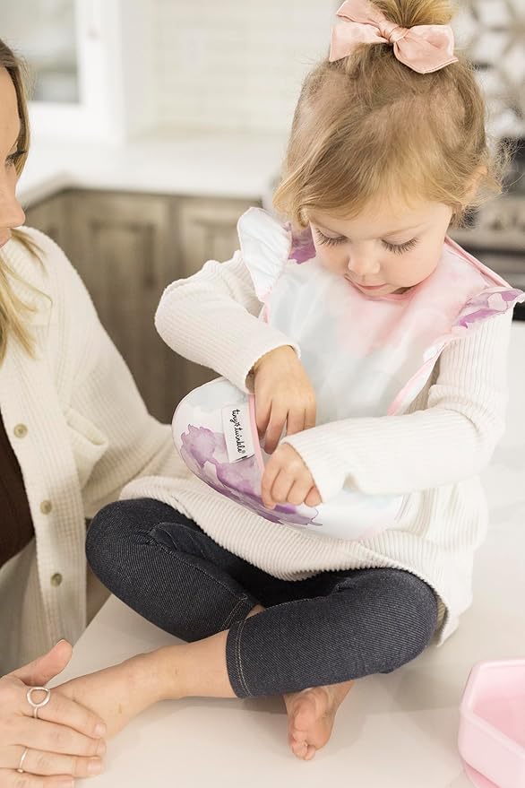 Tiny Twinkle Mess-Proof Baby Bibs for Eating | Waterproof, Wipeable Toddler Bibs with Catch-All Pocket | Feeding Bibs for Girls & Boys(3 Pack,Cotton Candy)