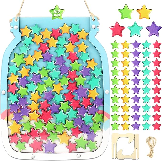 100pcs Reward Jar Classroom, Reward Jar for Kids, Star Jar Behavior Management Classroom Tools, Reward Jar for Good Behavior Home Classroom School Motivate(13 x 9.84") (Blue)