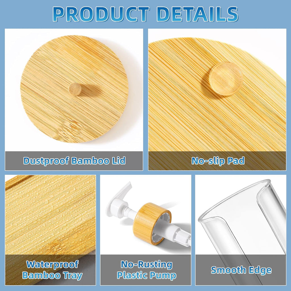 VITVITI Mouthwash Dispenser for Bathroom, Mouth Wash Pump Bottle with Paper Cup Holder, 17Oz Refillable Clear Mouthwash Container with Bamboo Lid/Tray/Label