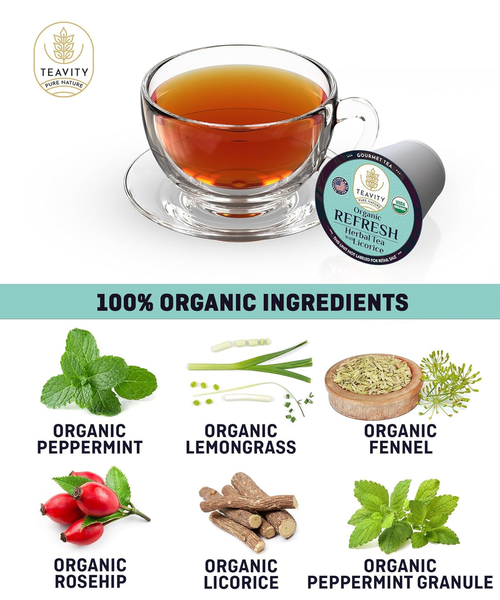 Organic Licorice Mint Tea Pods for Keurig - Natural Decaf Peppermint Tea by Teavity (12 Tea Pods)