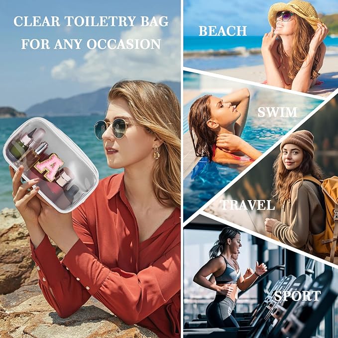 YOOLIFE Travel Toiletry Bag for Women, White Clear Makeup Bag Cute Make Up Bag Cosmetic Bags Skin Care Makeup Bag Organizer Birthday Gifts for Women Bridesmaid Mother Girlfriend Initial D