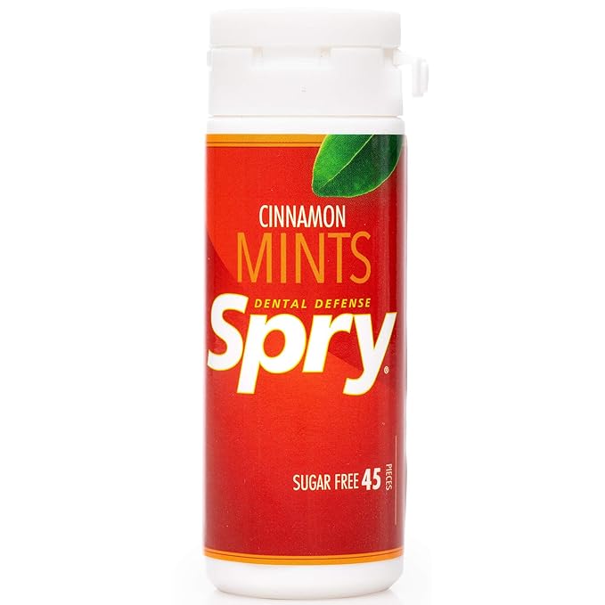 Spry Xylitol Cinnamon Mints Sugar Free Candy - Promote Oral Health, Increase Saliva Production, Stop Bad Breath, Non-GMO, Gluten-Free, 45 Count (Pack of 6)