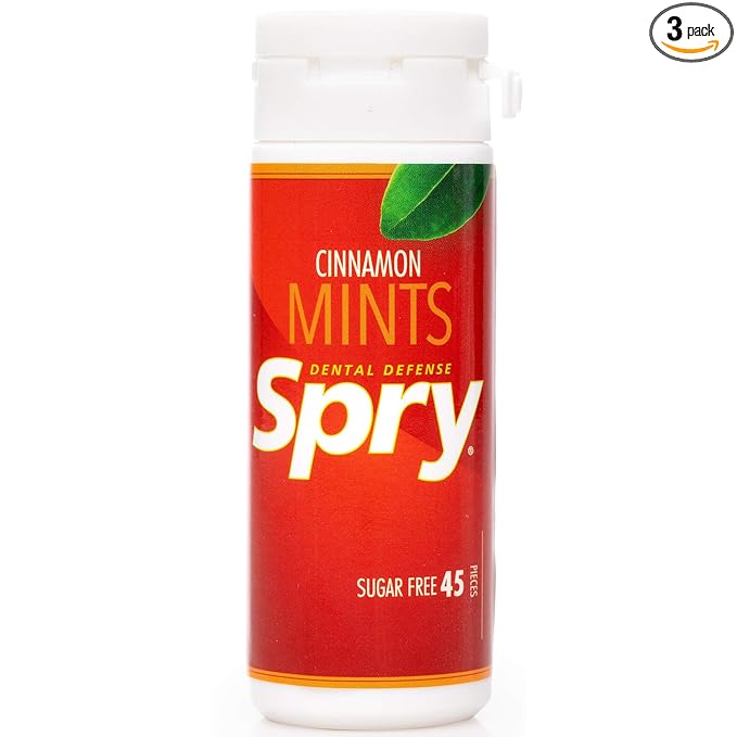 Spry Xylitol Cinnamon Mints Sugar Free Candy - Promote Oral Health, Increase Saliva Production, Stop Bad Breath, Non-GMO, Gluten-Free, 45 Count (Pack of 3)