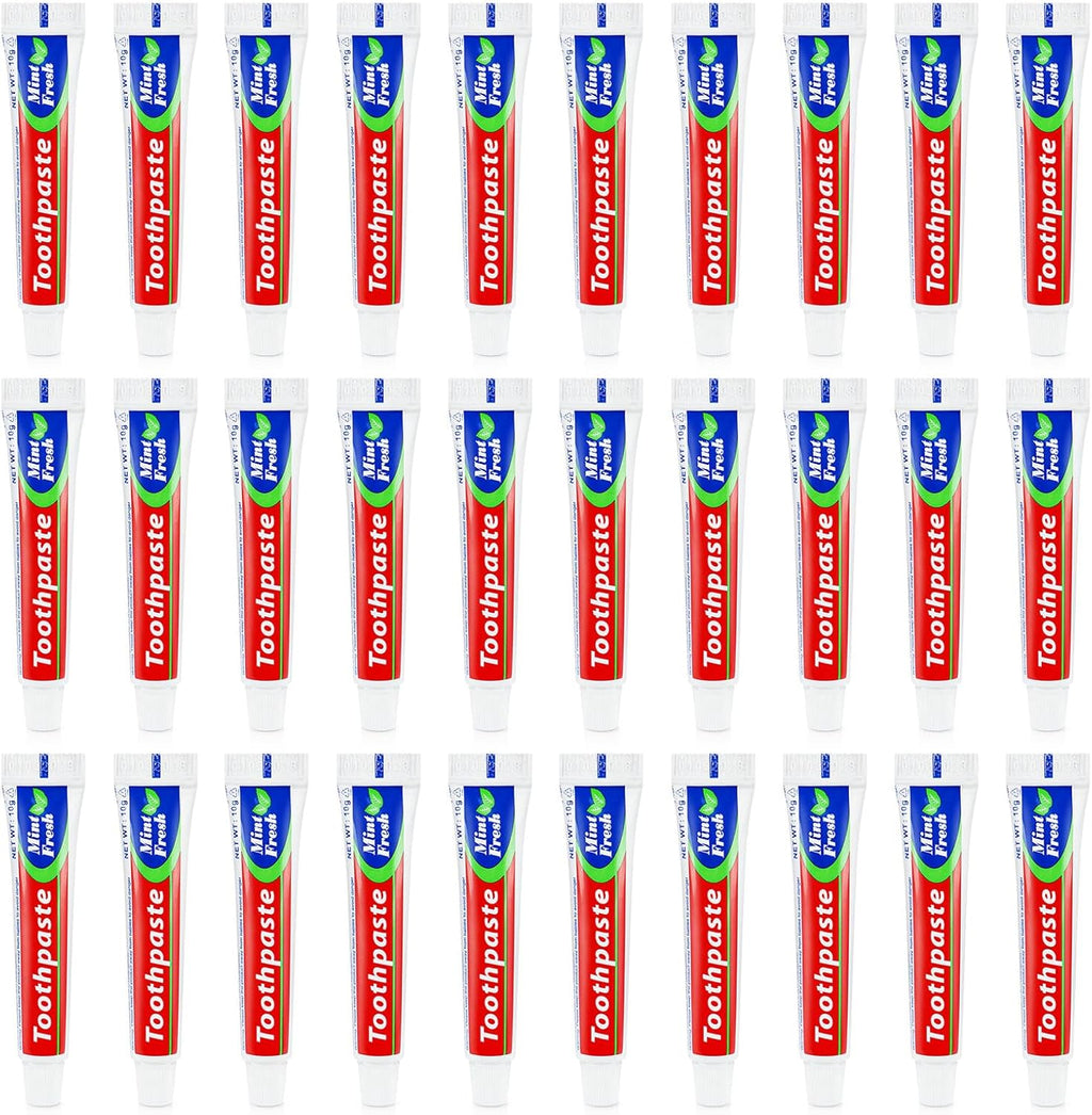30 Tubes Bulk Travel Size Mini Toothpaste, 0.35 oz Disposable Mint Flavor Pocket Teeth Paste Small Essential Toothpaste for Travel, Home/Hotel/Guests/Charity/Homeless/Camping Oral Care (Single Use)
