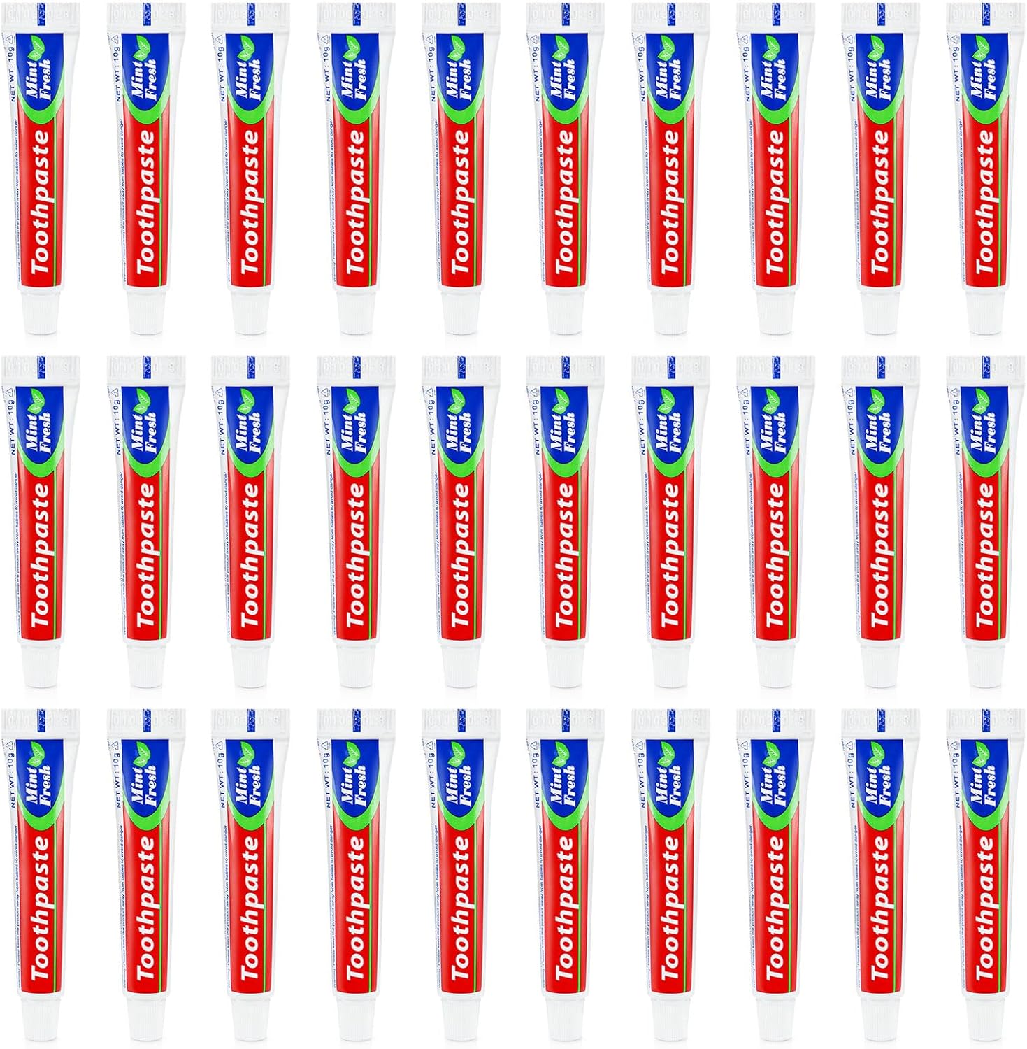 30 Tubes Bulk Travel Size Mini Toothpaste, 0.35 oz Disposable Mint Flavor Pocket Teeth Paste Small Essential Toothpaste for Travel, Home/Hotel/Guests/Charity/Homeless/Camping Oral Care (Single Use)