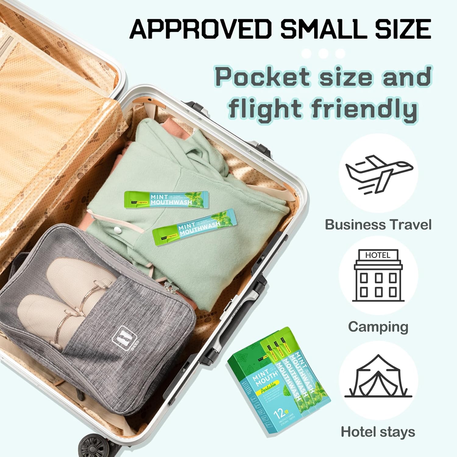 Travel Mouthwash,Mini Travel Size Mouthwash for Fresh Breath,Refreshing Mint Flavor Travel Mouth Wash for Individual Packet Design