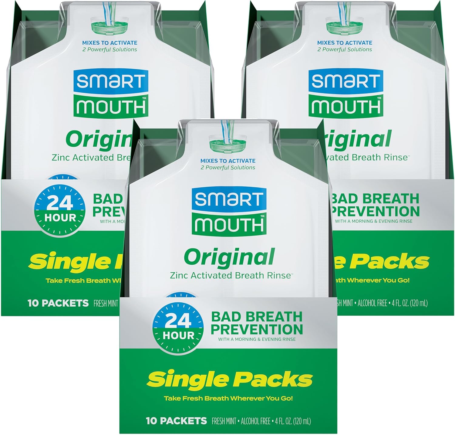 SmartMouth Original Activated Mouthwash Single Packs, Travel Mouthwash, Fresh Mint, 30 Pack