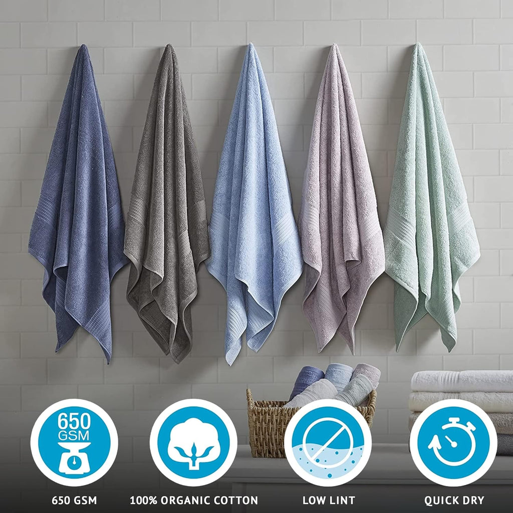 Madison Park Organic 100% Cotton Bathroom Towel Set, Hotel & Spa Quality Highly Absorbent, Quick Dry, Include for Shower, Handwash & Facial Washcloth, Multi-Sizes, Charcoal
