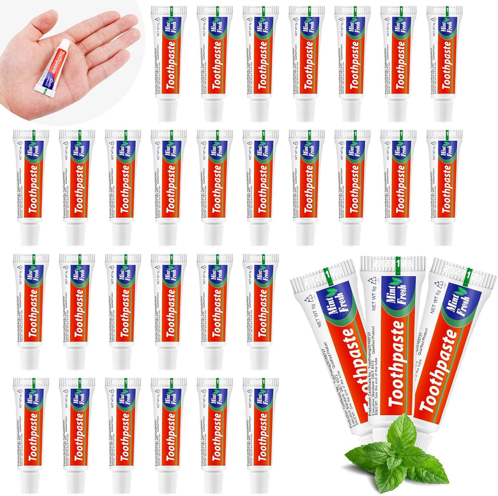 HOFASON 100 Tubes Bulk Travel Size Toothpaste for Bad Breath, 0.18 oz(5 g) Disposable Extra Small 2.28x0.78 inches Mini Toothpaste Peppermint for Guests, Homeless, Hotel, Charity Toiletries