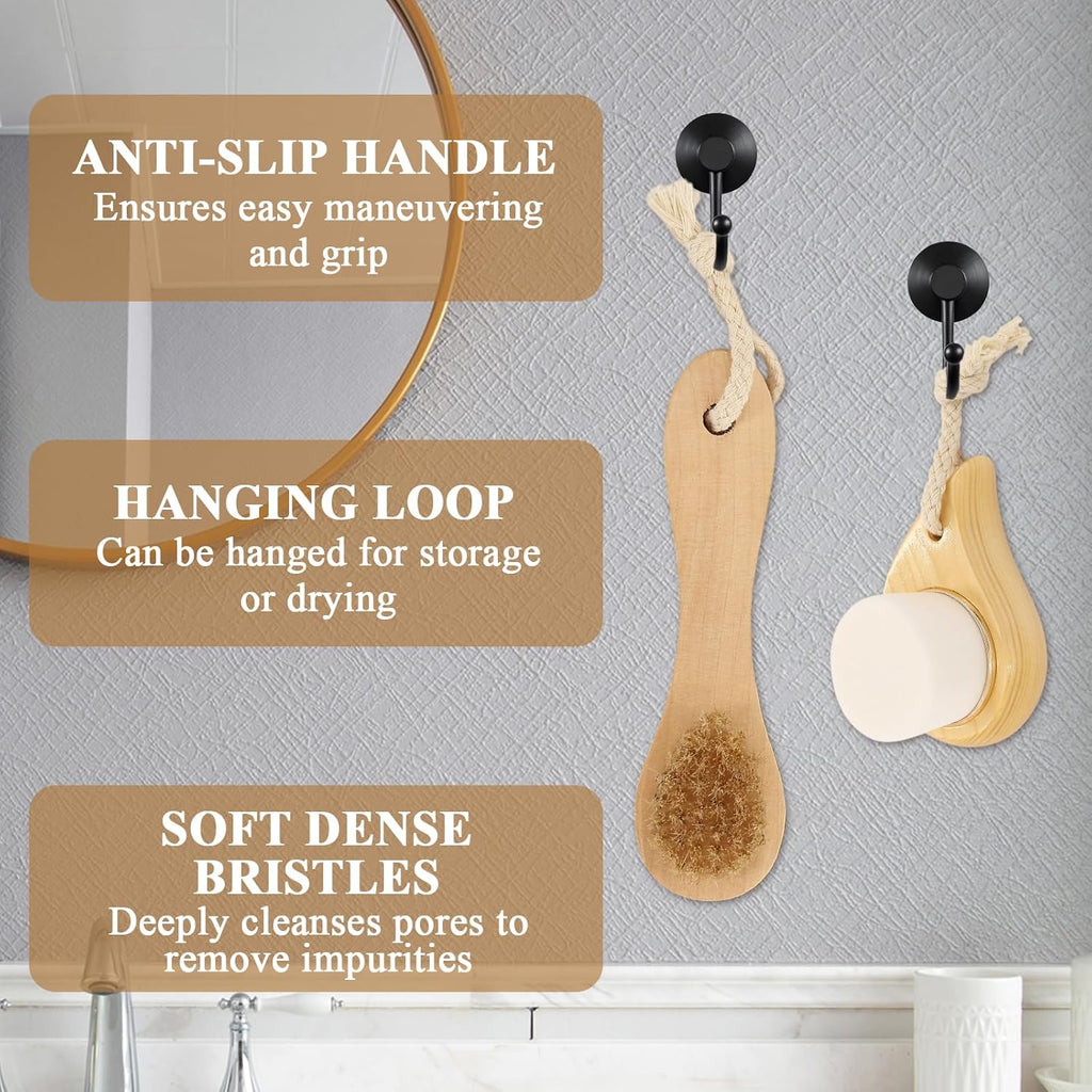 2 PCS Face Brushes for Cleansing, Facial Dry Brush for Face, 2 Styles-Soft Bristle+Boar Bristle, Deep Cleans Pores, Easy to Carry for Skin Cleansing, Skin Care and Massage