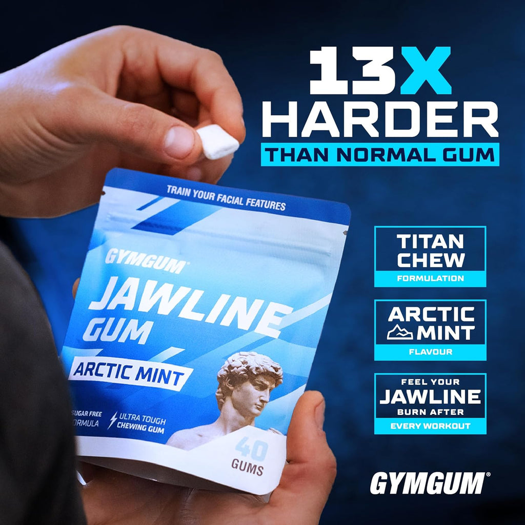 Gymgum Jawline Gum | Hard Chewing Gum For Jaw Strength | Train Your Facial Features - Mewing Jaw Gum | Ultimate Jawline Exerciser | 0 Calories & Sugar Free Hard Gum (Arctic Mint, 40 Count)