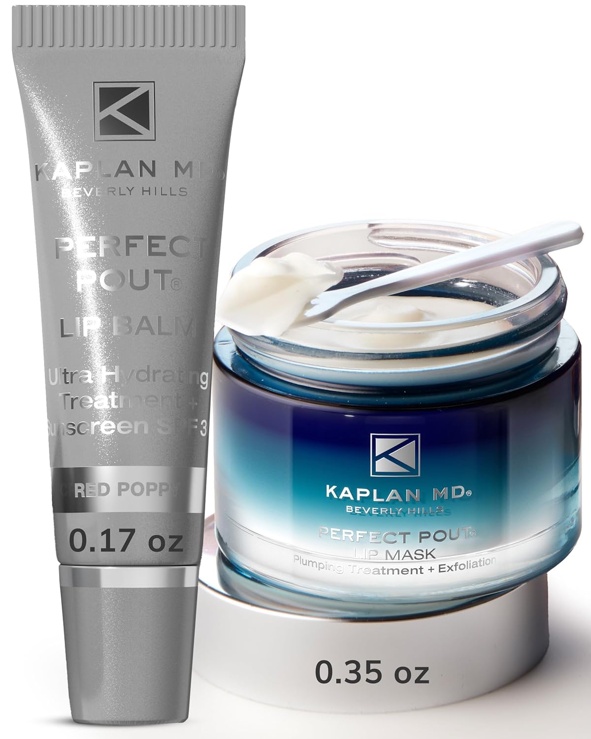 KAPLAN MD Perfect Pout Duo Lip Mask (0.5 oz.) & Lip Balm 0.17 oz. - Complete Anti-Aging Skin Care for Lips