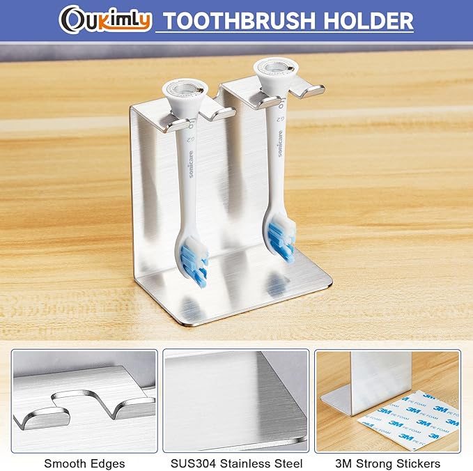Electric Toothbrush Head Holder, Oukimly Toothbrush Holder Wall Mounted or Desktop, Metal Tooth Brush Holder, Shower Brush Head Holder, Electric Toothbrush Holder for Bathroom (Silver, Small)