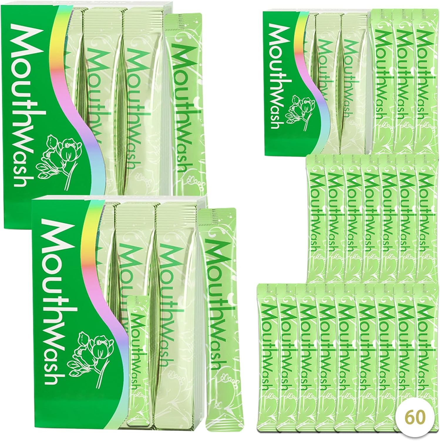 Travel Size Mouthwash,Mini Mouthwash Travel Size Bulk Portable Mouth Wash Set,Individual Small Travel Mouth Wash Packets for Fresh Breath(Pack of 60) A4