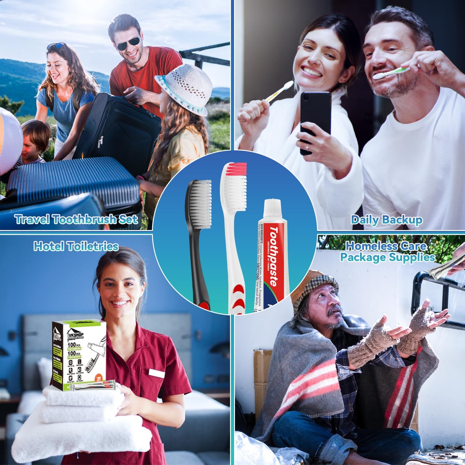 100 Pack Disposable Toothbrush with Toothpaste Set, Individually Wrapped Travel Toothbrushes for Adults & Kids, Portable Soft Bristle Kit for Camping, Hotel, Emergency Use (Black, 5g)