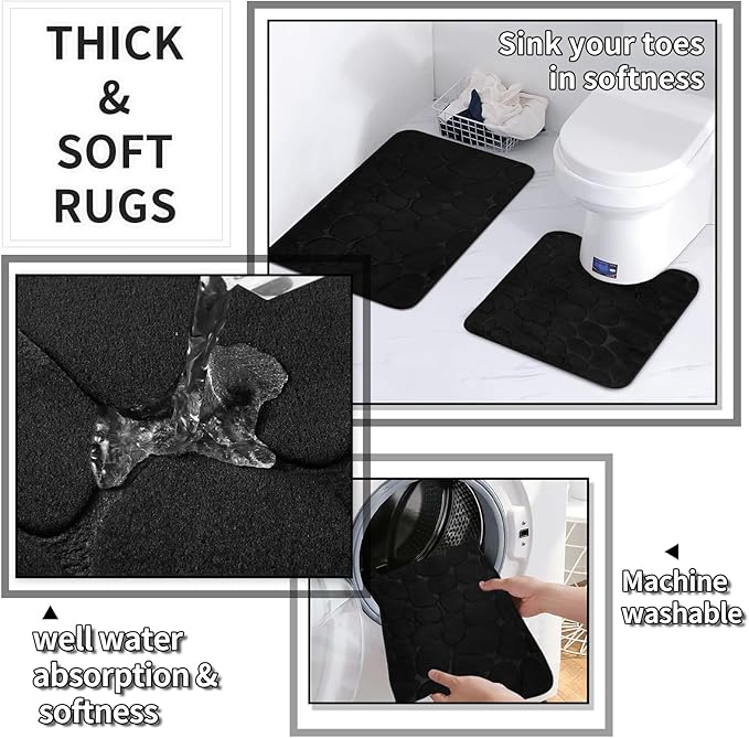 26PC Bathroom Accessories Set - Gorgeous Black Bathroom Set, Bathroom Accessory Set, Black Shower Curtain Set with Bathtub Mats for Shower Tub