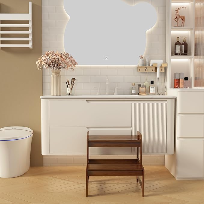 Step Stool for Kids Bamboo Toddler Two Steps Stool with Anti-Slip and Handles Stairs 300 lbs Capacity for Bathroom Kitchen Bedroom(Brown)