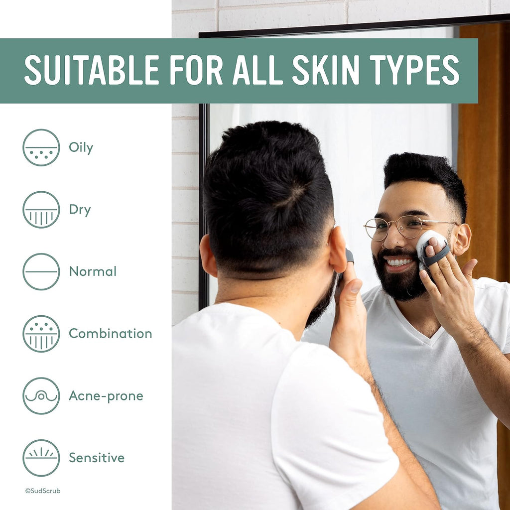 Sud Scrub® Antimicrobial Silicone Face Scrubber, 1 Pack, Gentle Face Exfoliator for Sensitive Skin, Eco Friendly Facial Cleansing Brush, Exfoliating Face Brush for Men and Women (Mint)