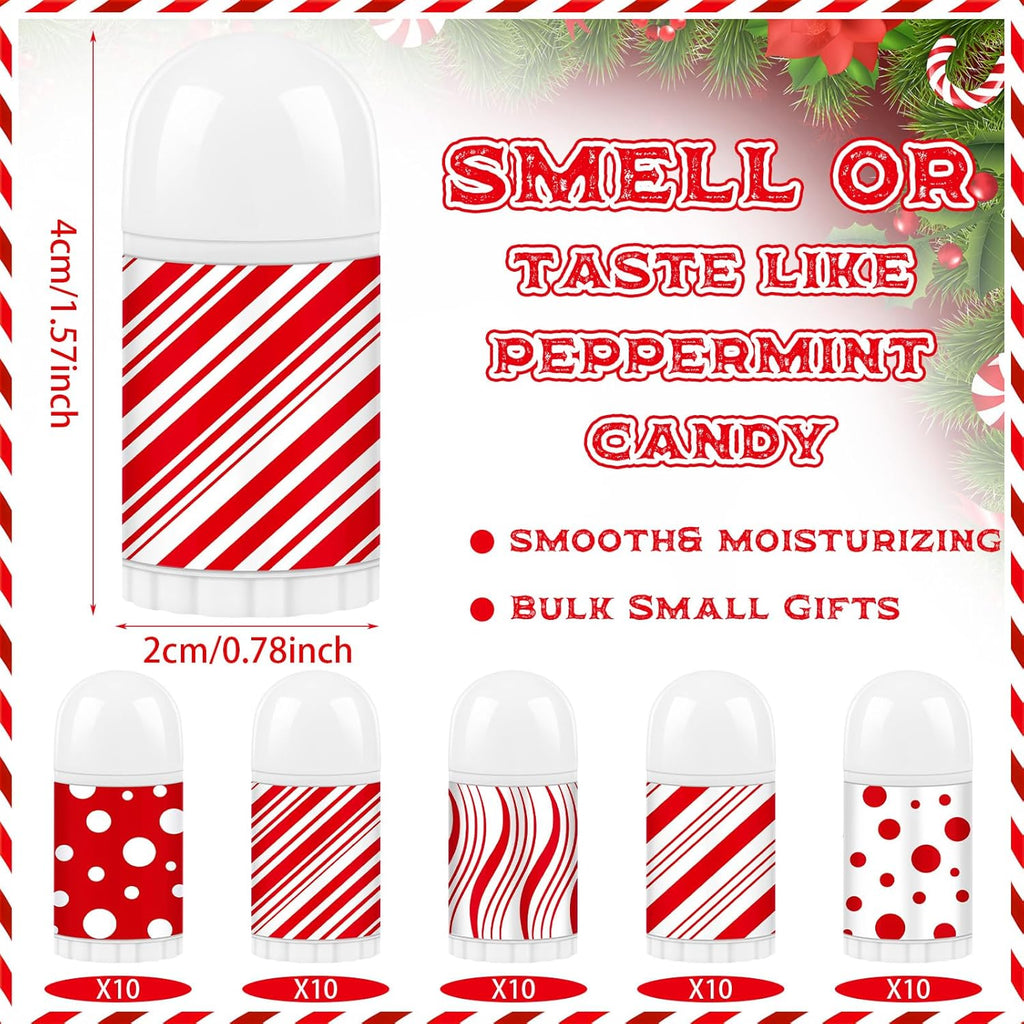 50 Pcs Christmas Lip Balm Bulk Mini Candy Cane Peppermint Flavor Lip Balms Bulk Christmas Stocking Stuffers Xmas Party Gifts Small Thank You Employee Appreciation Gifts for Women Men (Mixed Candy)