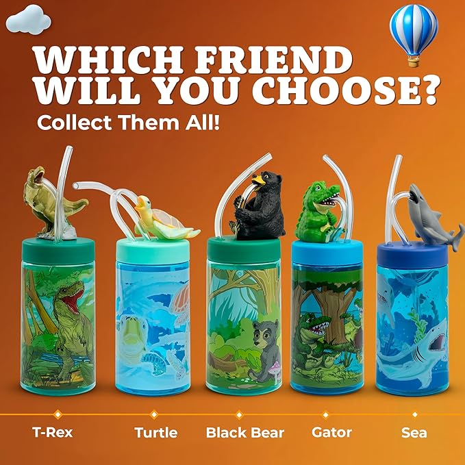 Kids Water Bottle, Toddler Cups, Tumbler with Lid and Straw, Travel Sippy Cup for Water or Milk, Kids Cups with Lids for Toddlers 3 and Up, BPA Free Plastic, 12 oz (Zoo Silverback Gorilla)