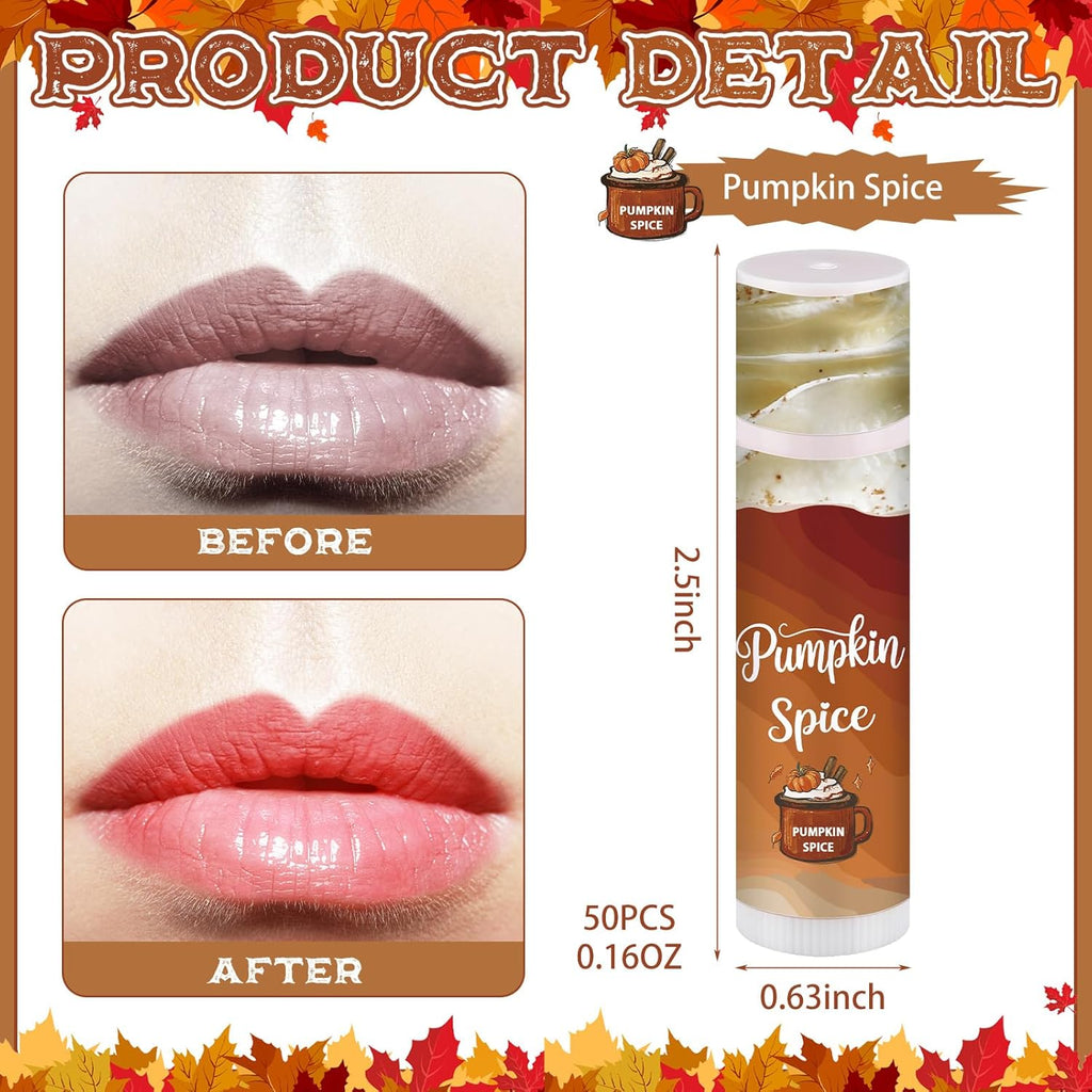 50 Pcs Halloween Fall Pumpkin Spice Flavor Lip Balms Gifts Bulk Halloween Fall Party Stocking Stuffers Small Thank You Appreciation Gifts for Women Men Staff Coworkers Employee Homeless